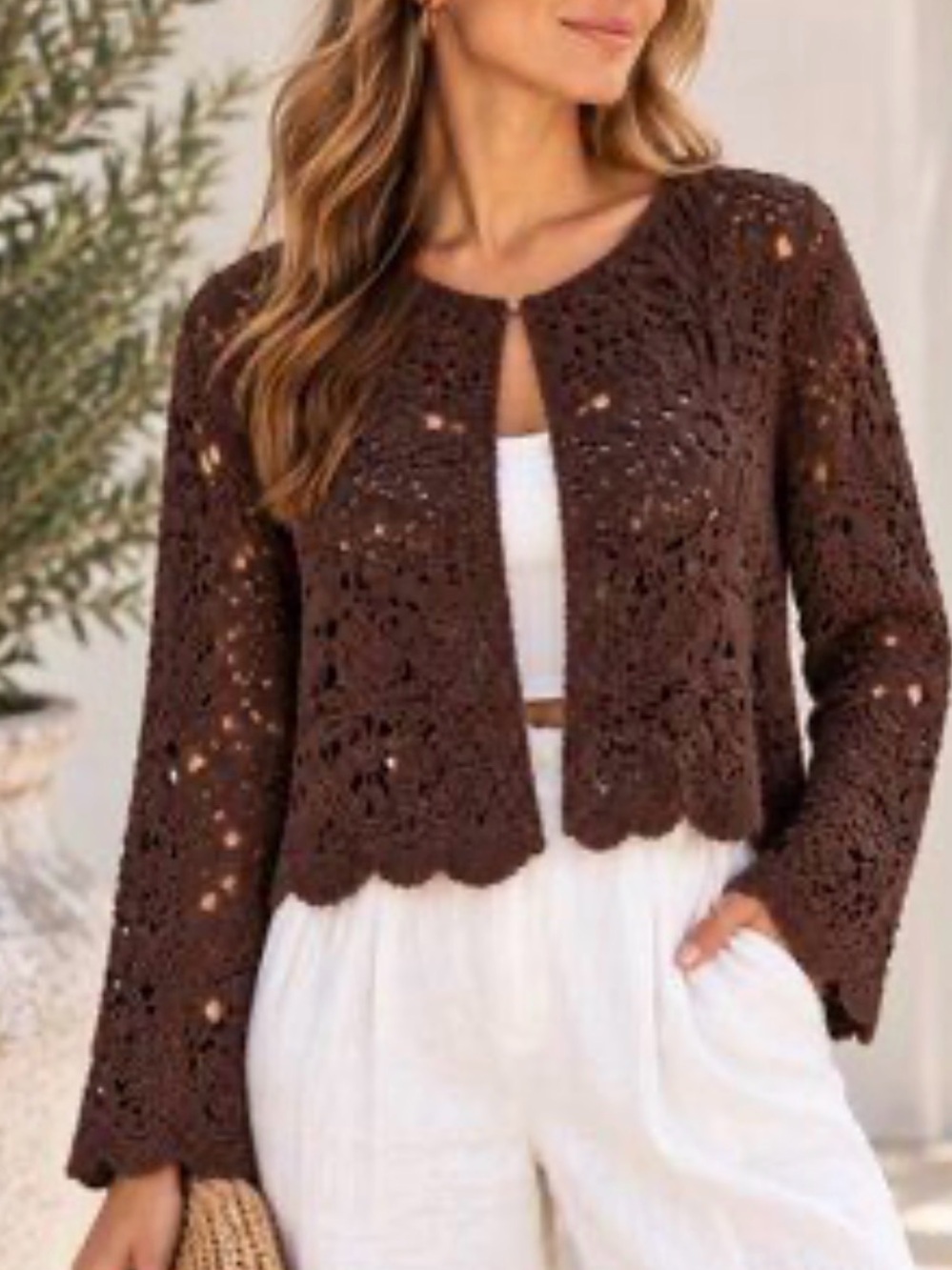 179.NWT House of Harlow 1960 | Brown Crochet Open Front Sweater Cardigan $168